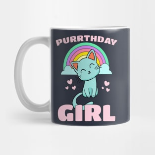 Purrthday Girl - Cute Kitty Cat Hearts & Rainbow Mug